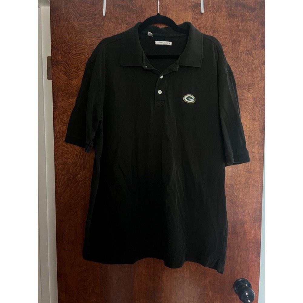 Cutter & Buck Polo Shirt Mens XXL Black Good Green Bay Packers NFL Cotton